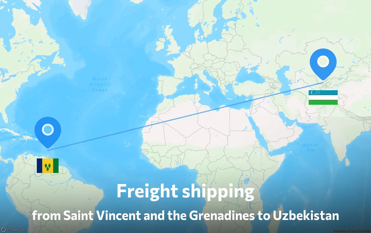 Shipping route from Saint Vincent and the Grenadines to Uzbekistan