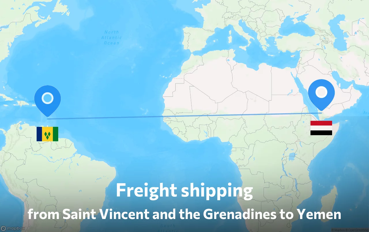 Shipping route from Saint Vincent and the Grenadines to Yemen