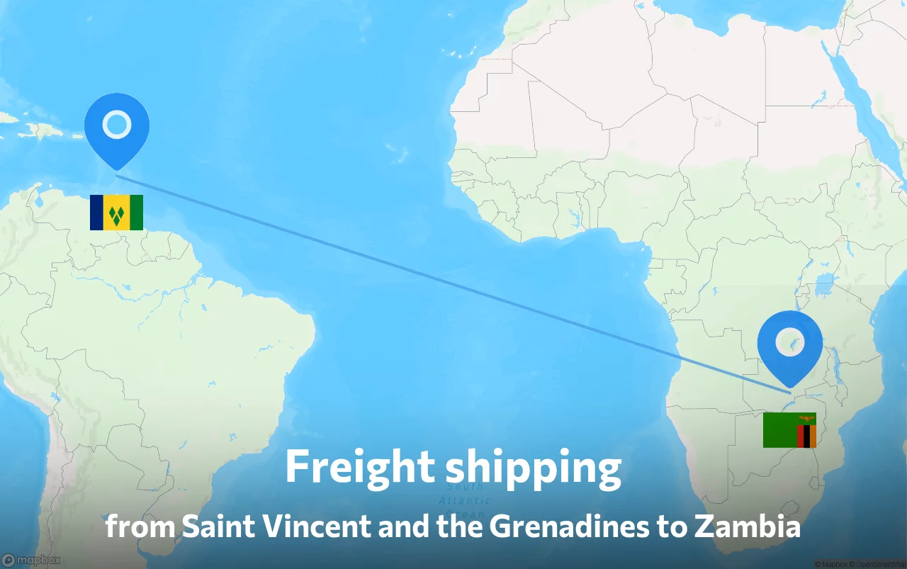 Shipping route from Saint Vincent and the Grenadines to Zambia