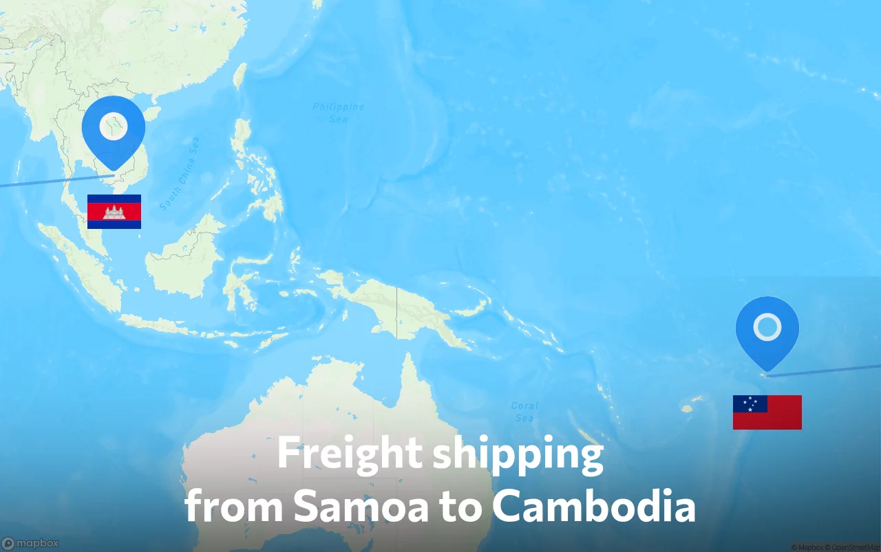 Shipping route from Samoa to Cambodia