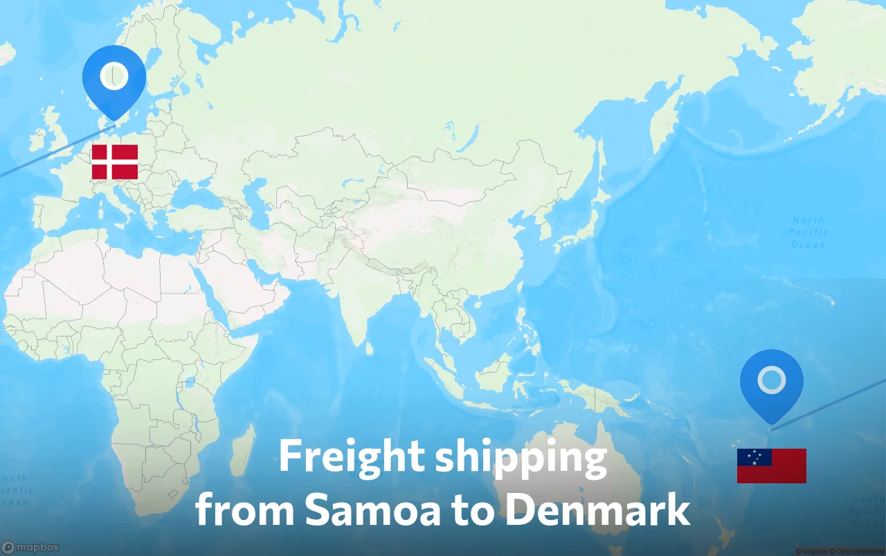 Shipping route from Samoa to Denmark