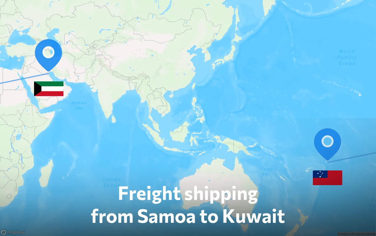 Shipping route from Samoa to Kuwait