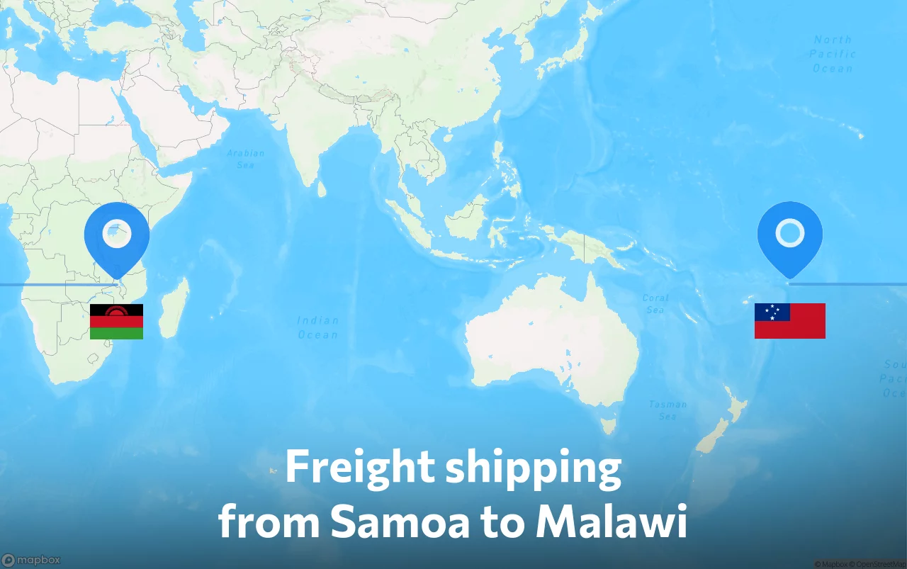Shipping route from Samoa to Malawi