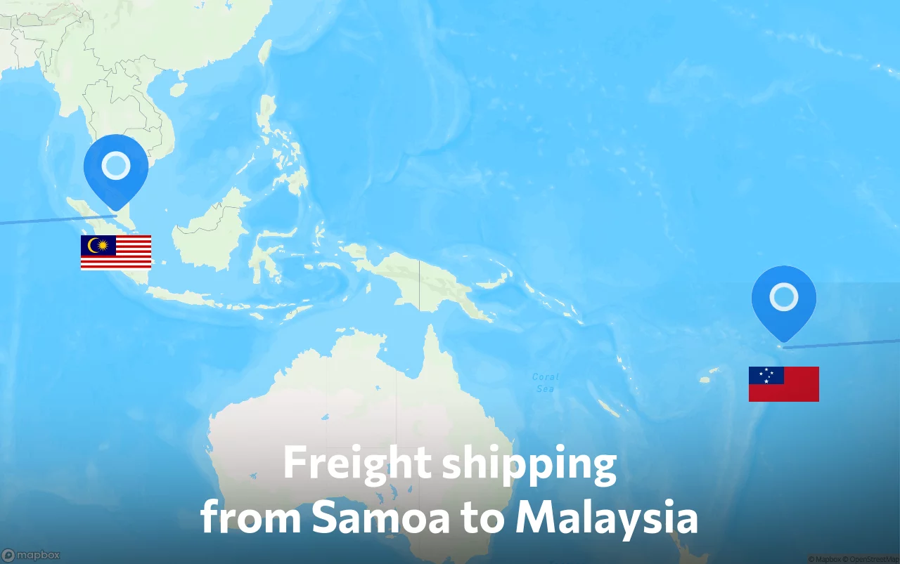 Shipping route from Samoa to Malaysia