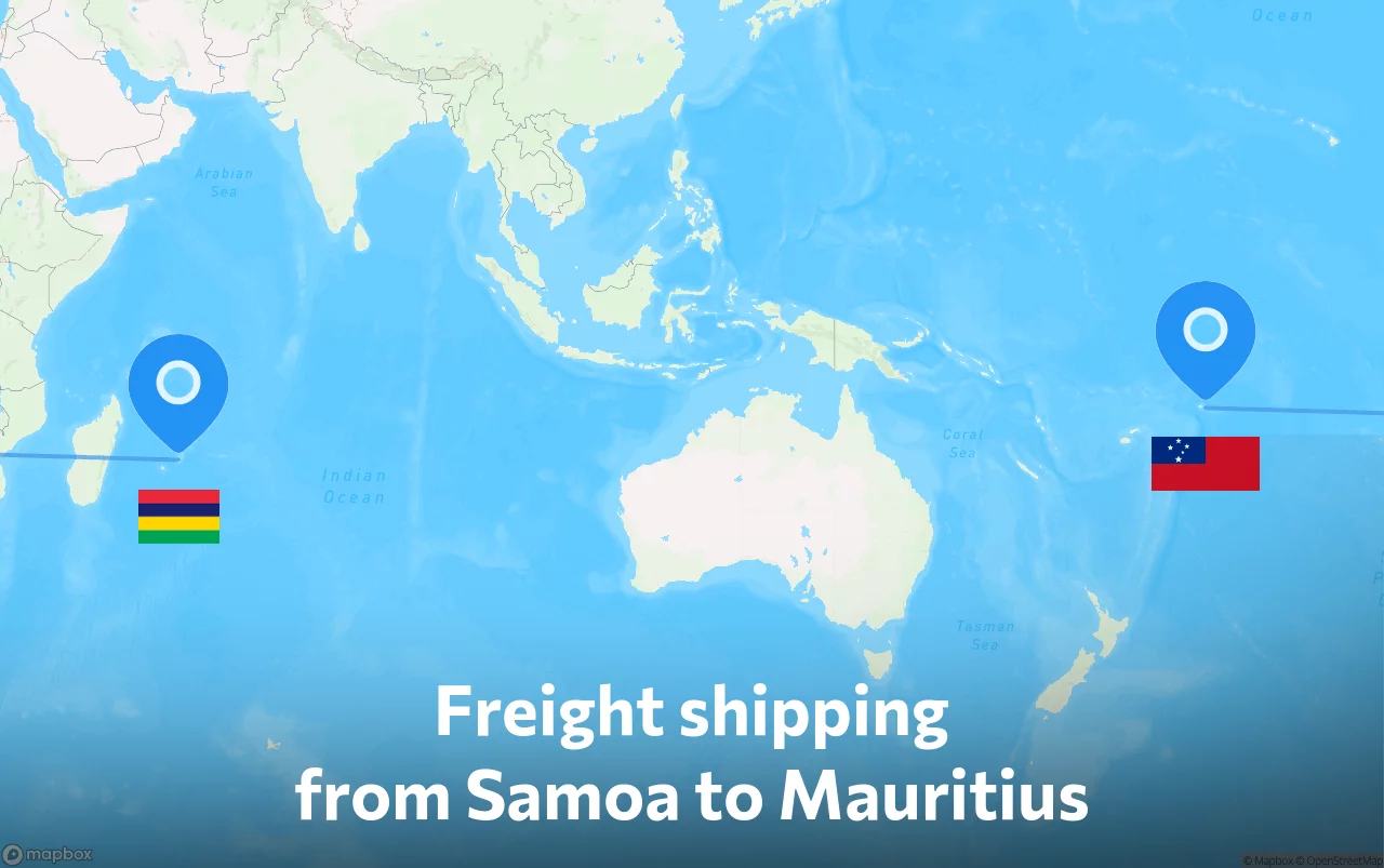 Shipping route from Samoa to Mauritius