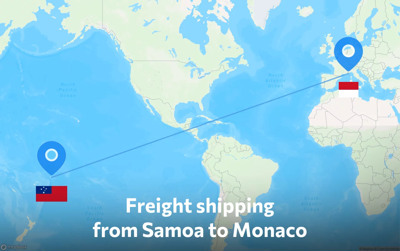 Shipping route from Samoa to Monaco