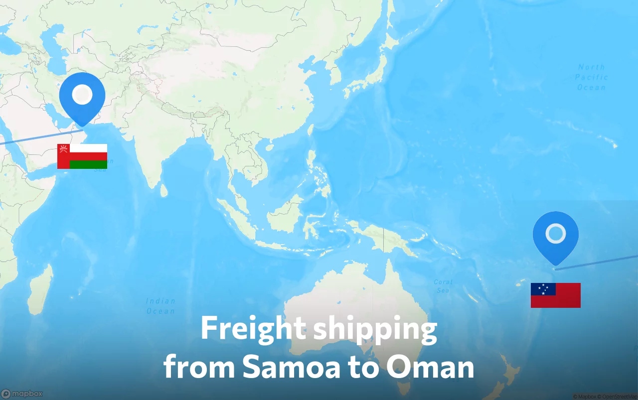 Shipping route from Samoa to Oman