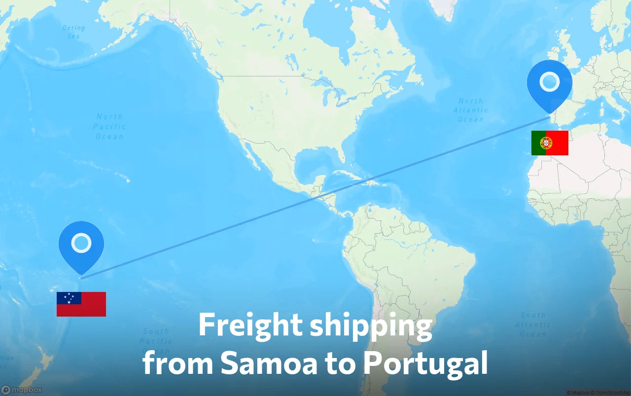 Shipping route from Samoa to Portugal