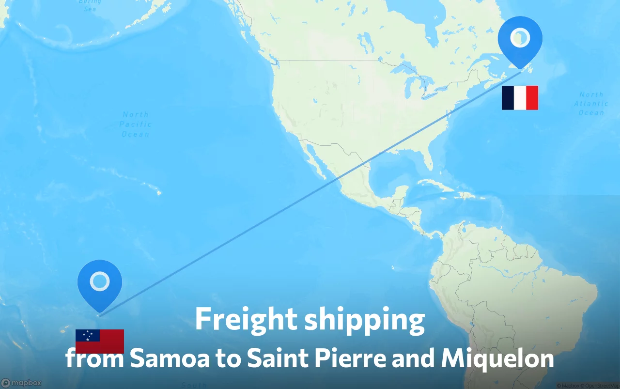 Shipping route from Samoa to Saint Pierre and Miquelon