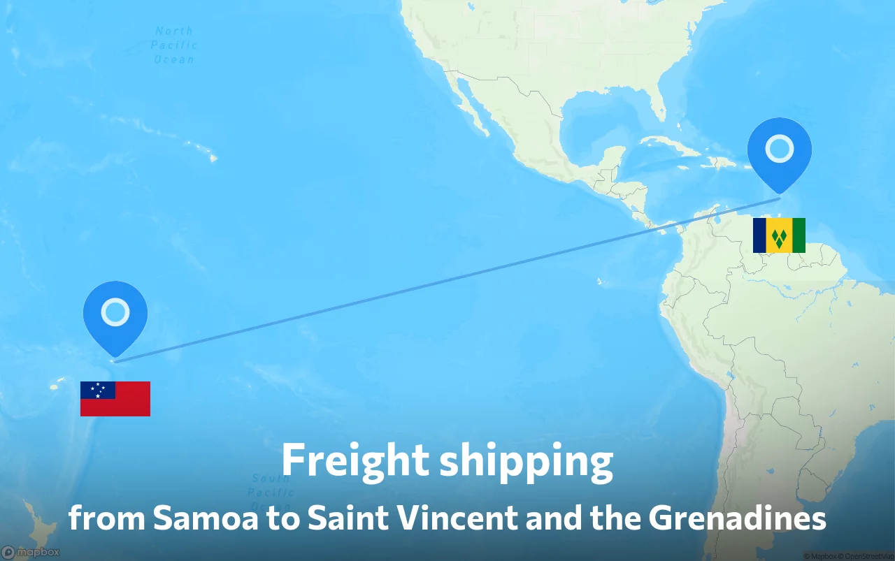 Shipping route from Samoa to Saint Vincent and the Grenadines