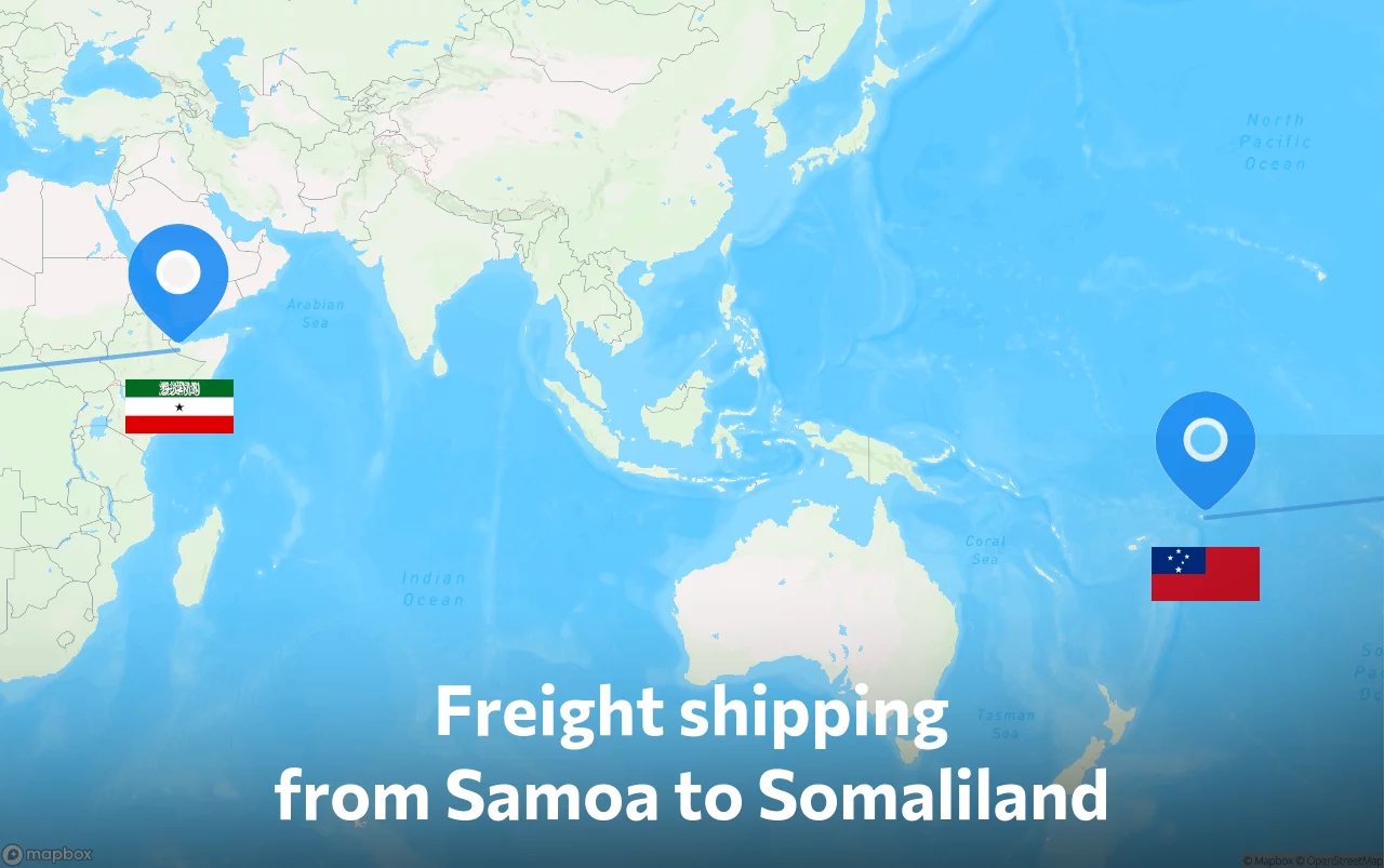 Shipping route from Samoa to Somaliland
