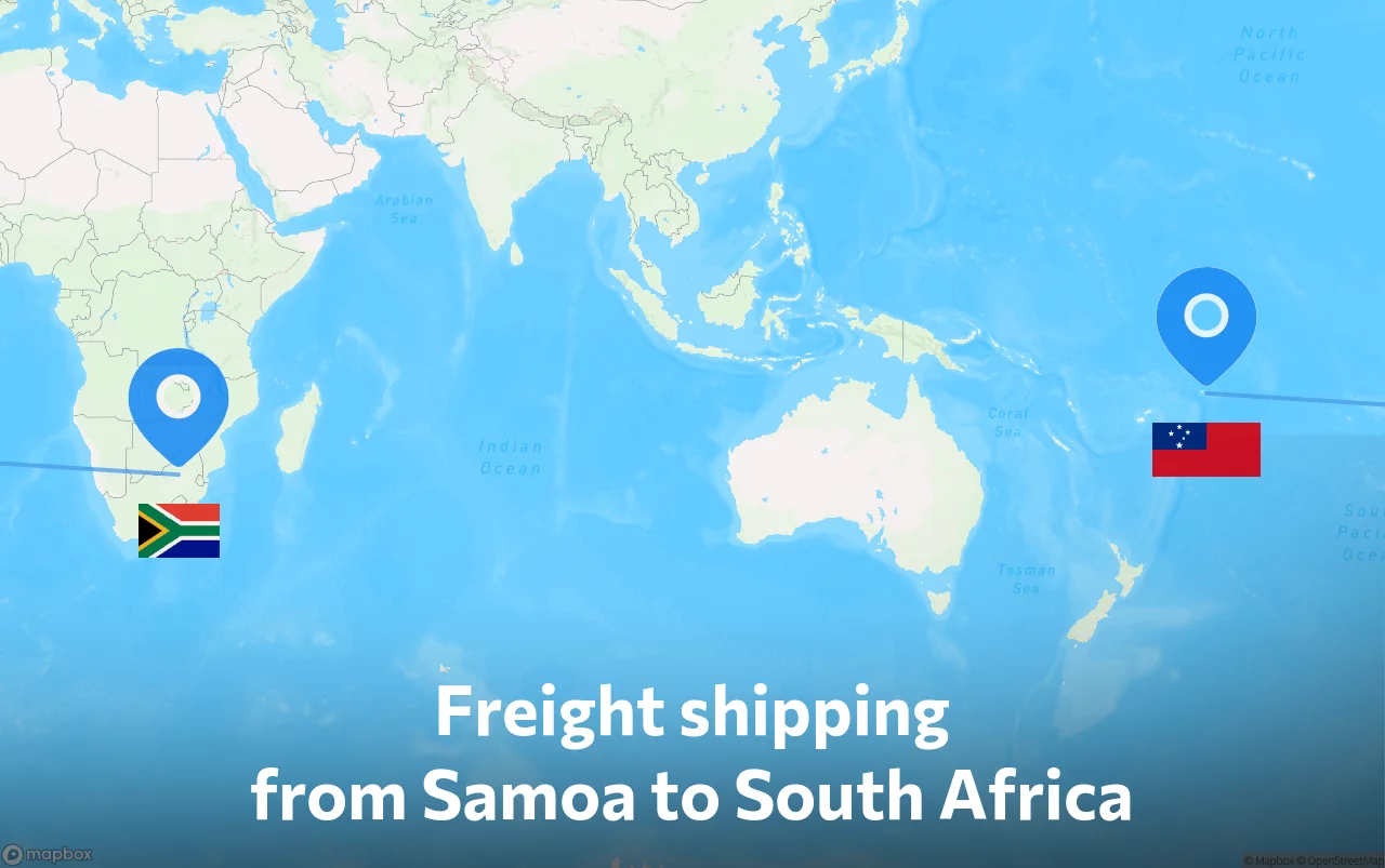 Shipping route from Samoa to South Africa