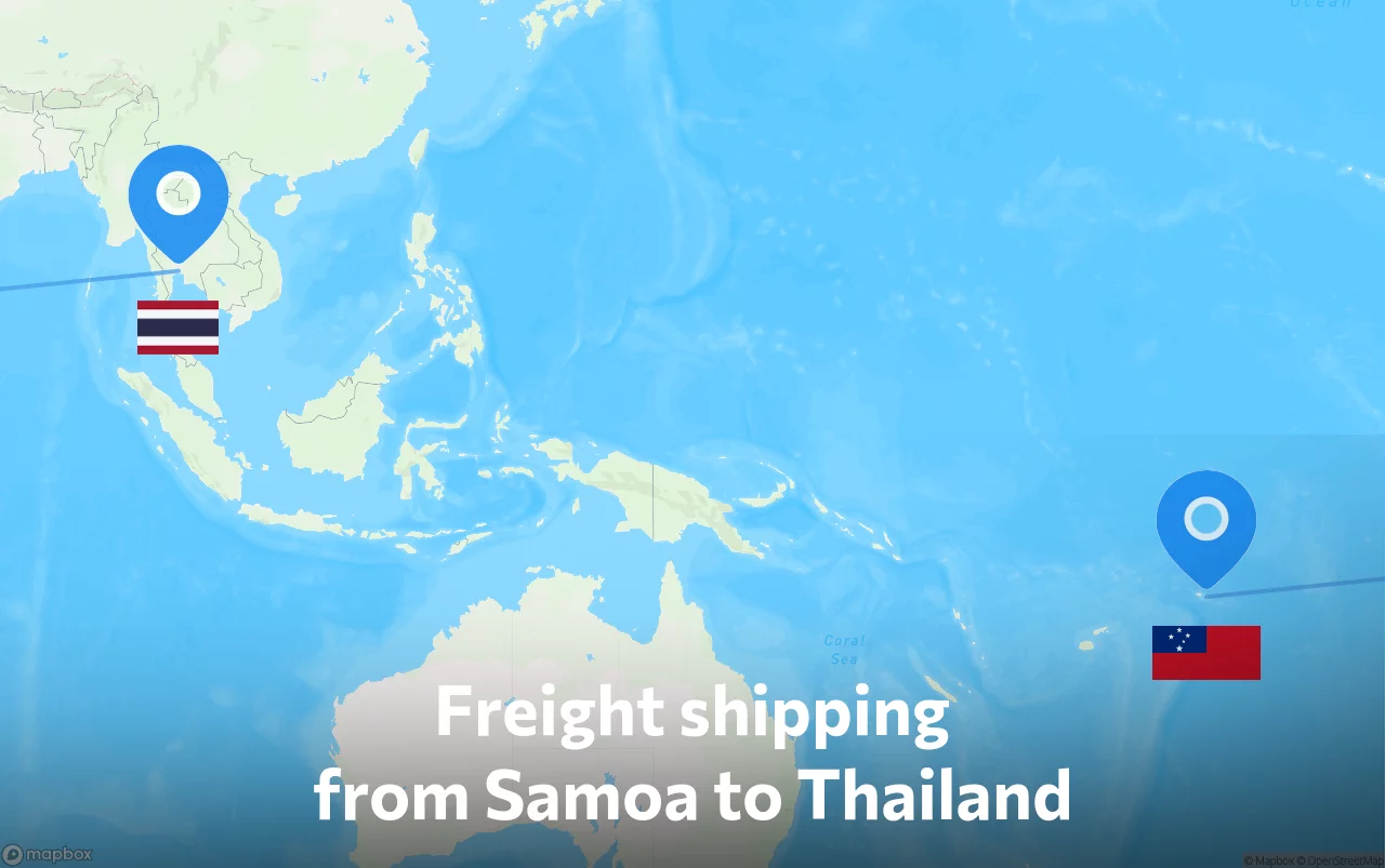 Shipping route from Samoa to Thailand