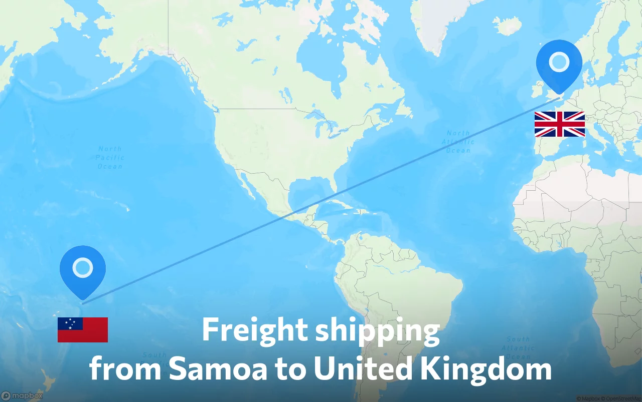 Shipping route from Samoa to United Kingdom