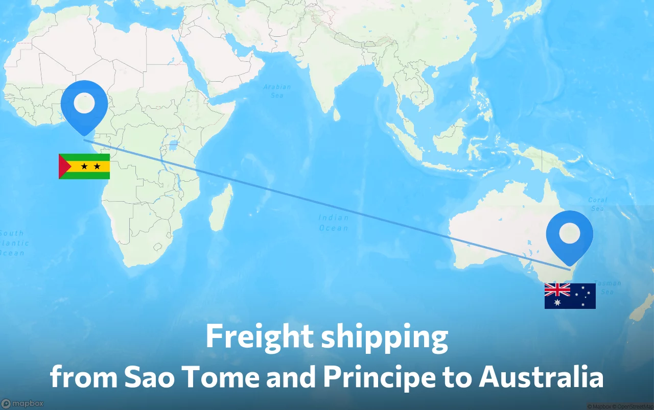 Shipping route from Sao Tome and Principe to Australia