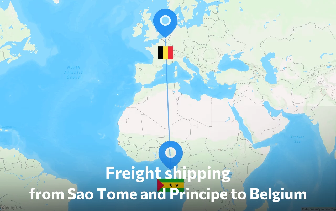 Shipping route from Sao Tome and Principe to Belgium