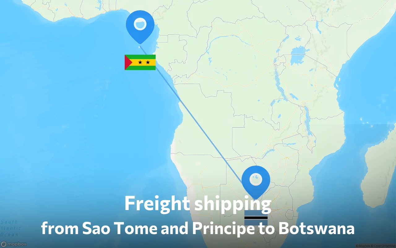 Shipping route from Sao Tome and Principe to Botswana