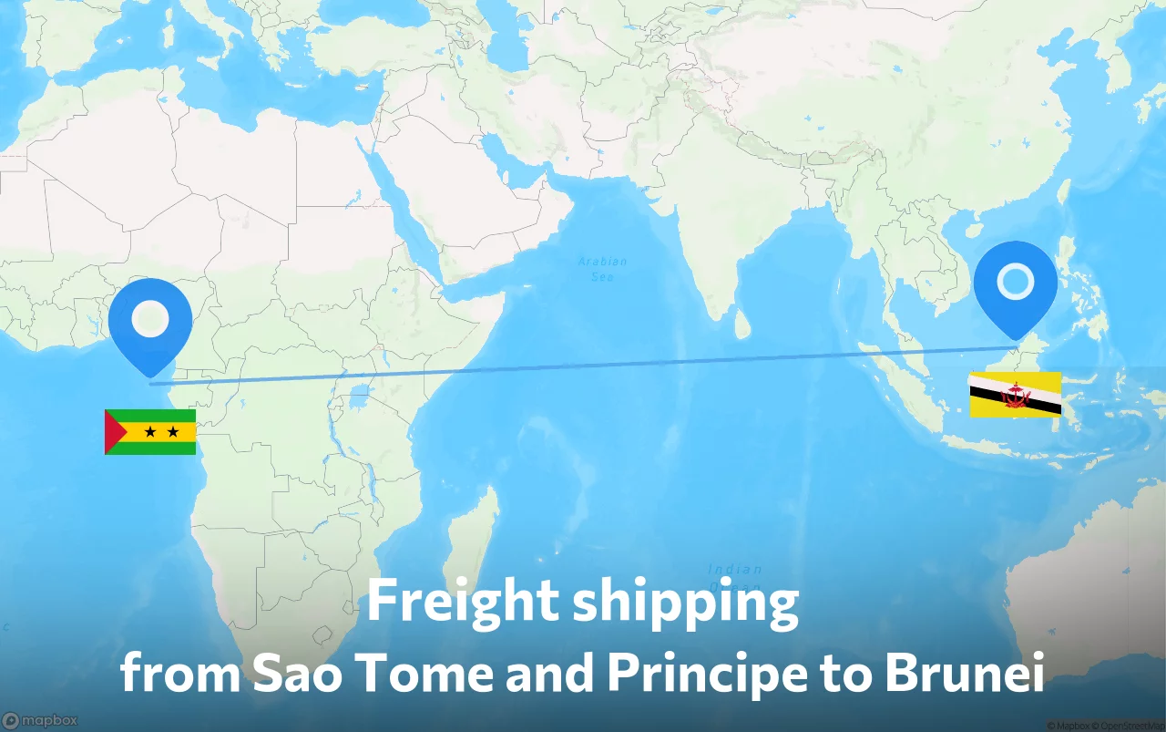 Shipping route from Sao Tome and Principe to Brunei
