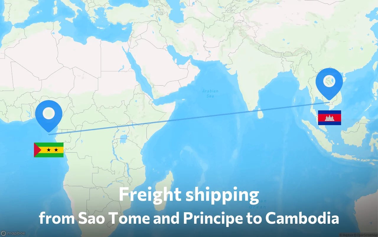 Shipping route from Sao Tome and Principe to Cambodia