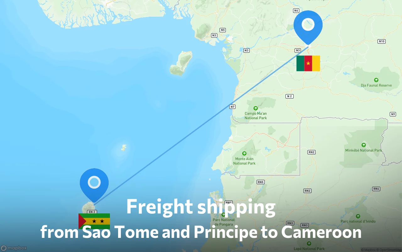 Shipping route from Sao Tome and Principe to Cameroon