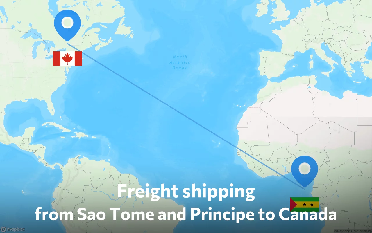 Shipping route from Sao Tome and Principe to Canada