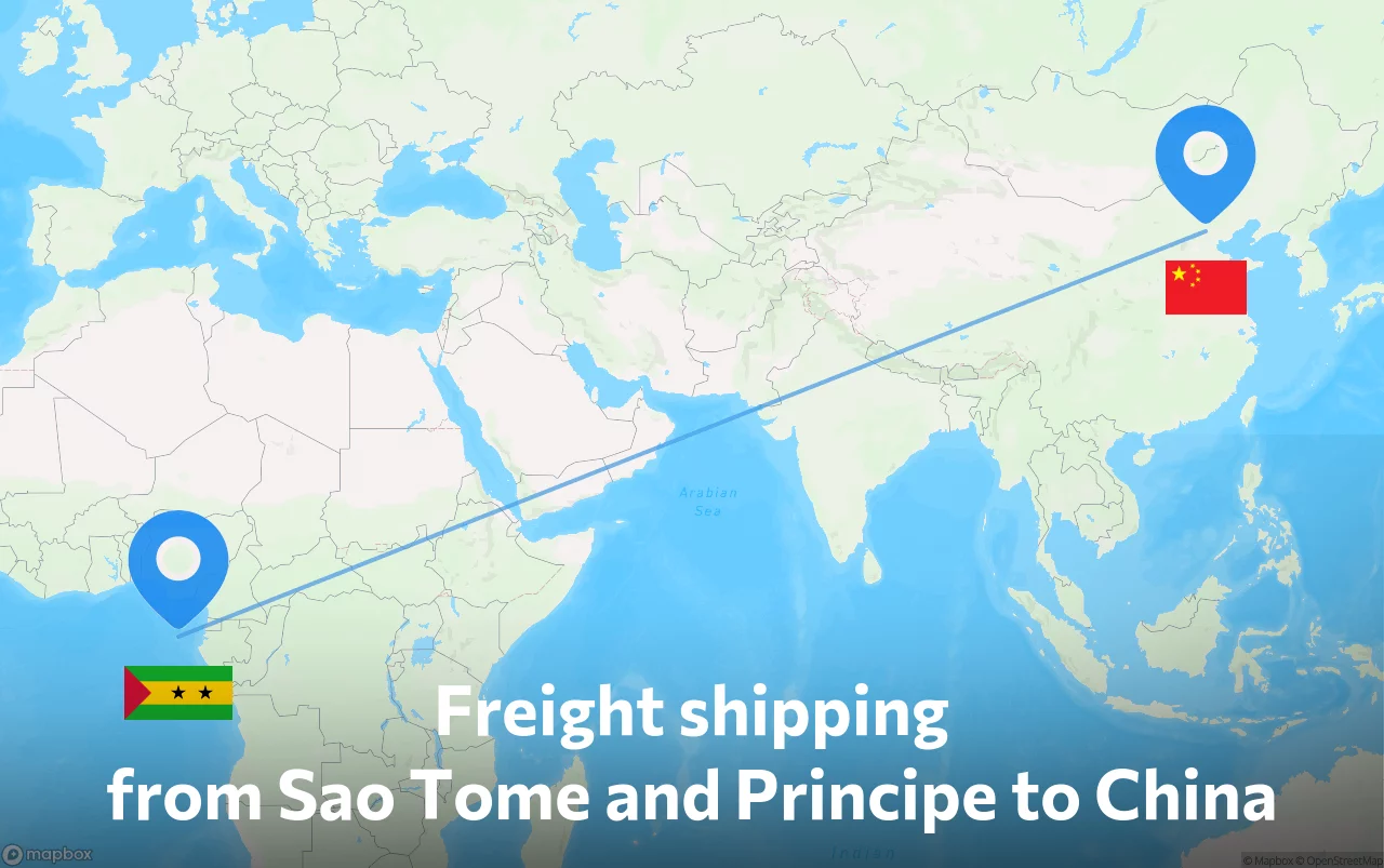 Shipping route from Sao Tome and Principe to China