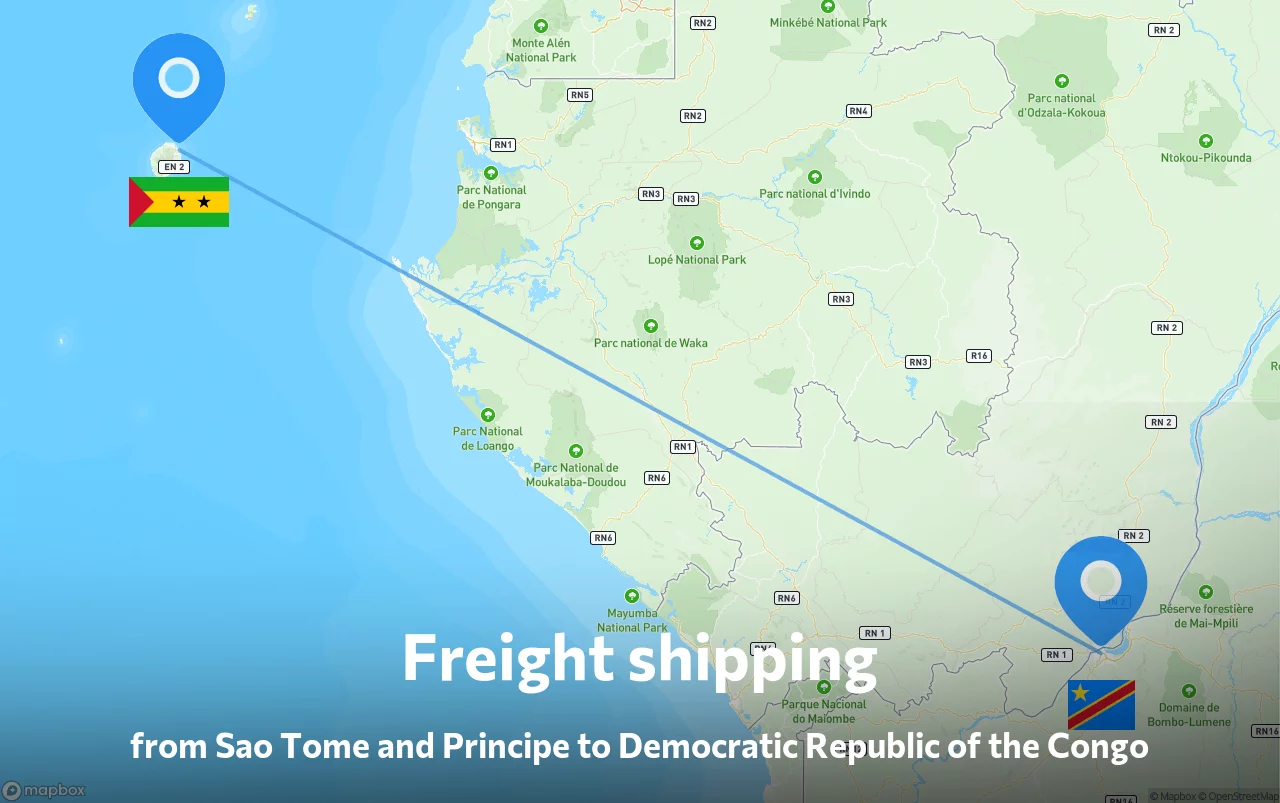 Shipping route from Sao Tome and Principe to Democratic Republic of the Congo