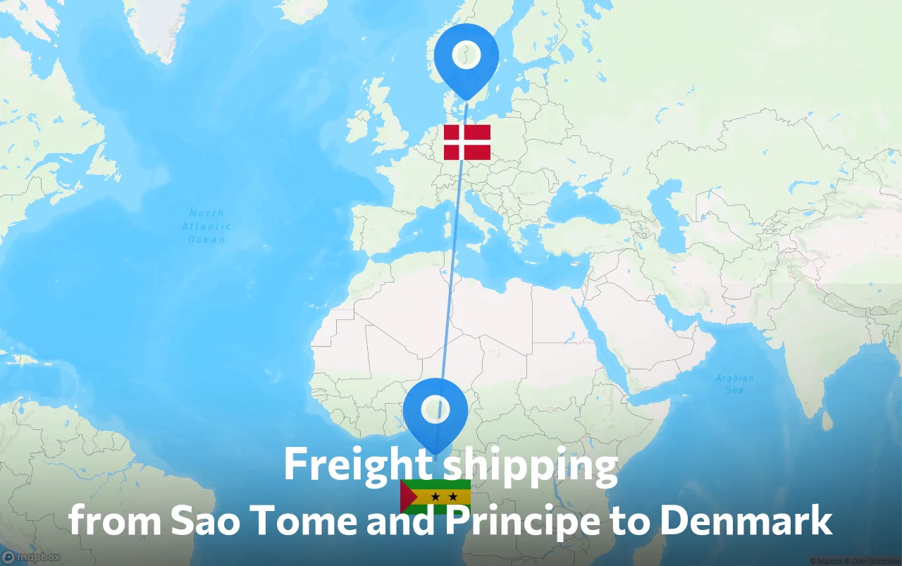 Shipping route from Sao Tome and Principe to Denmark