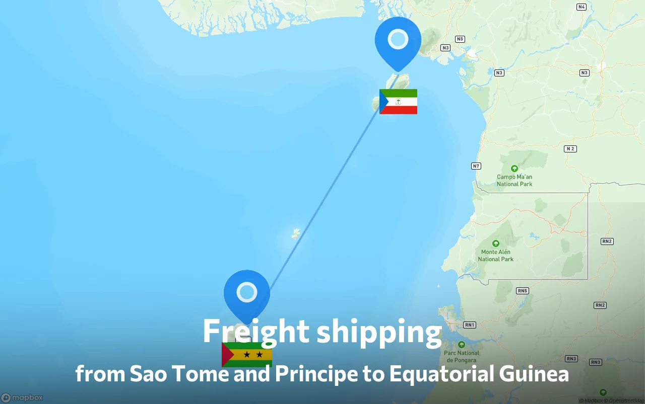 Shipping route from Sao Tome and Principe to Equatorial Guinea
