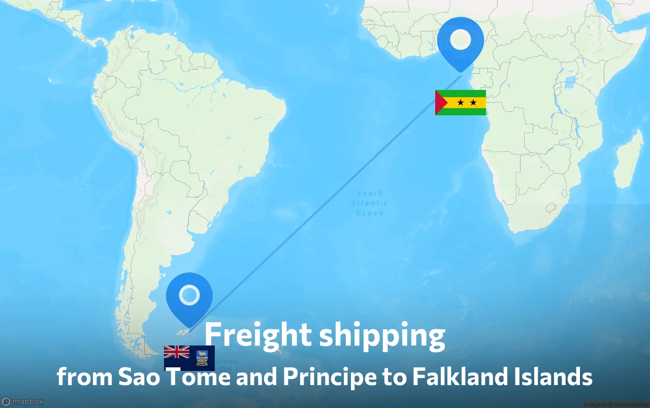 Shipping route from Sao Tome and Principe to Falkland Islands