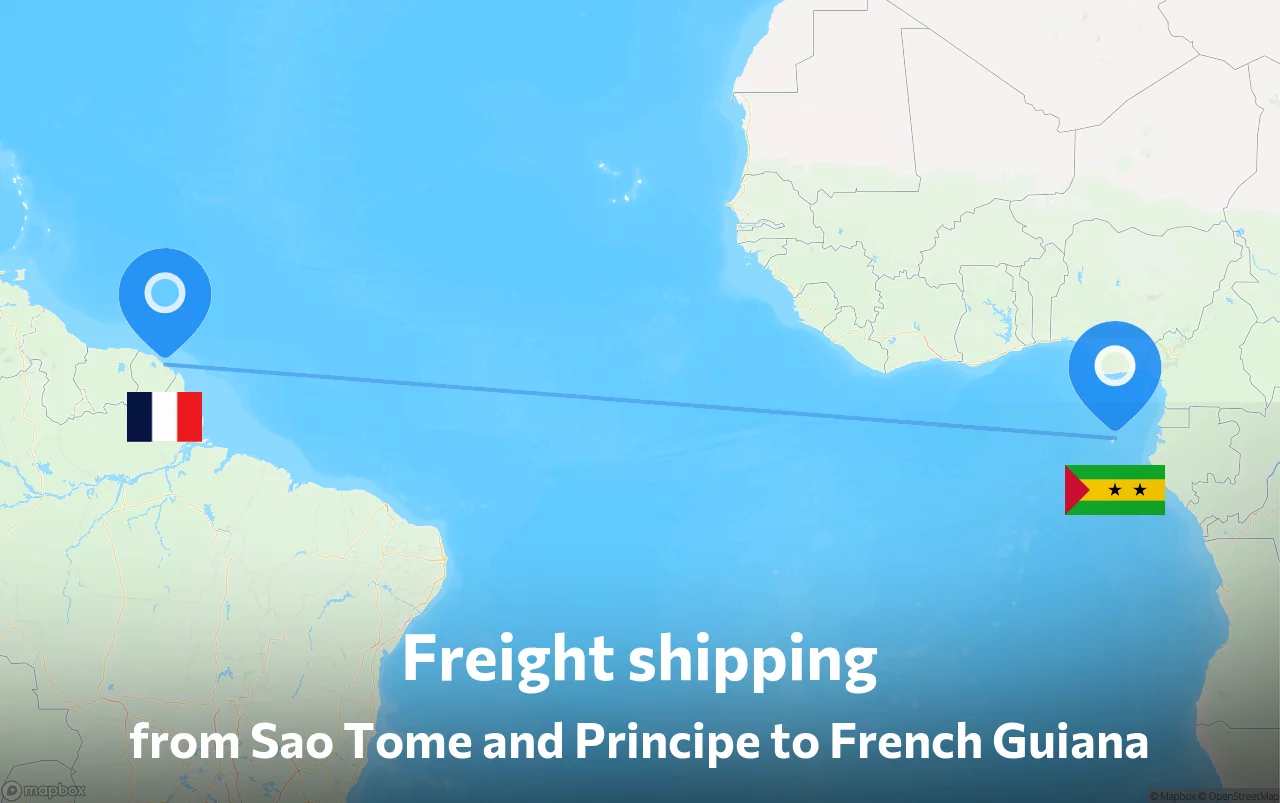 Shipping route from Sao Tome and Principe to French Guiana