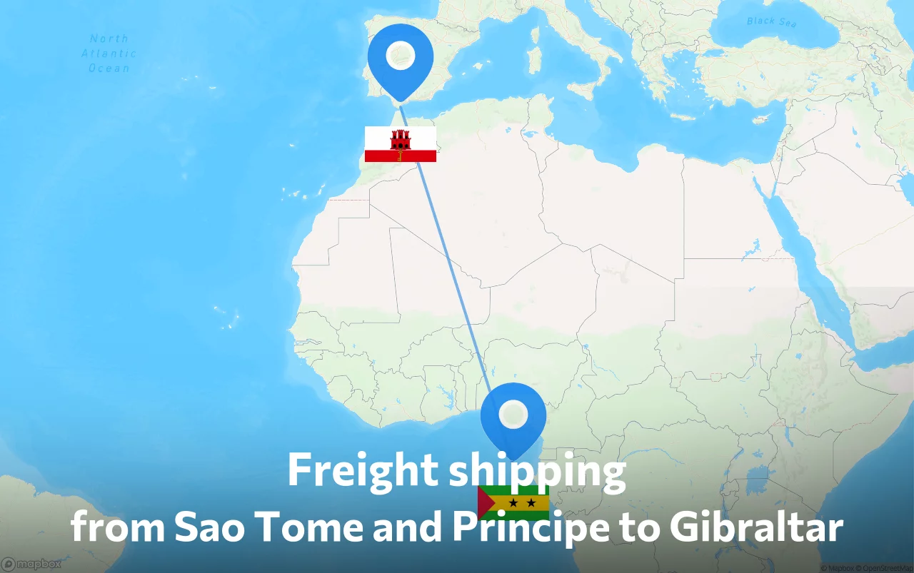 Shipping route from Sao Tome and Principe to Gibraltar