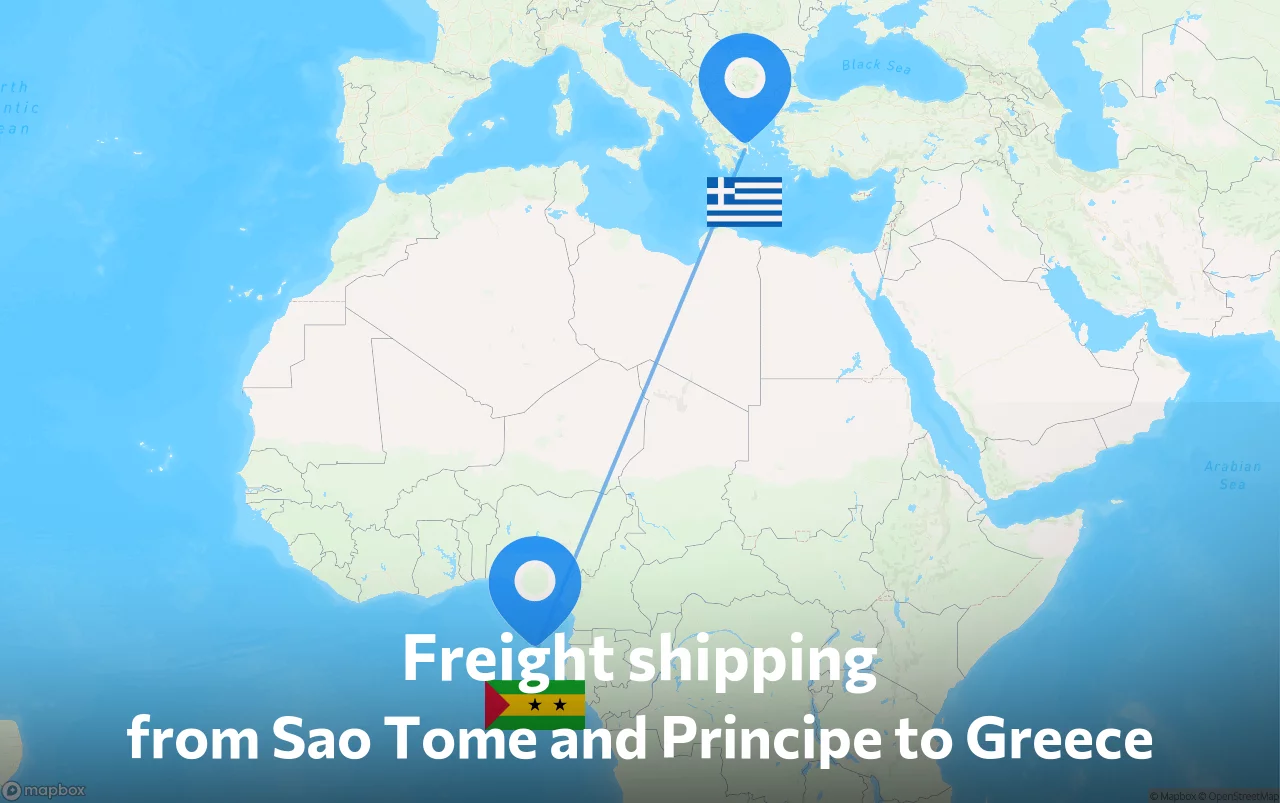 Shipping route from Sao Tome and Principe to Greece