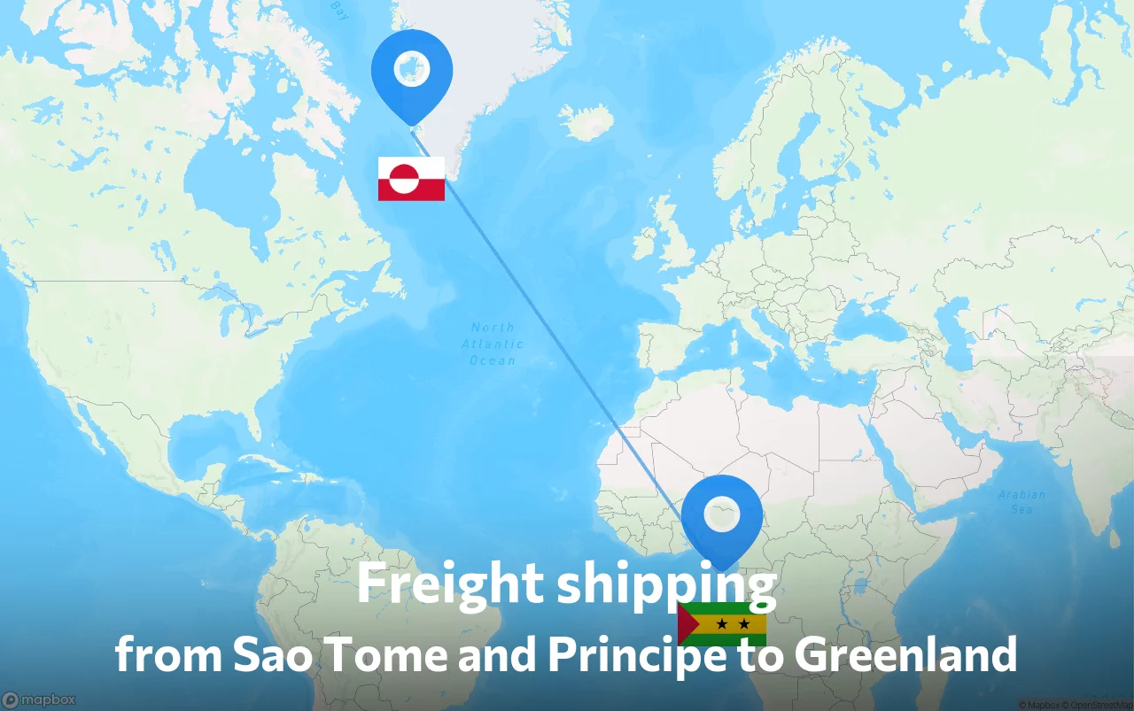 Shipping route from Sao Tome and Principe to Greenland