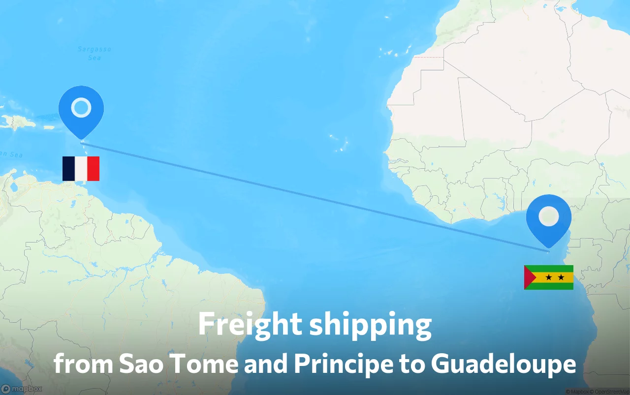 Shipping route from Sao Tome and Principe to Guadeloupe