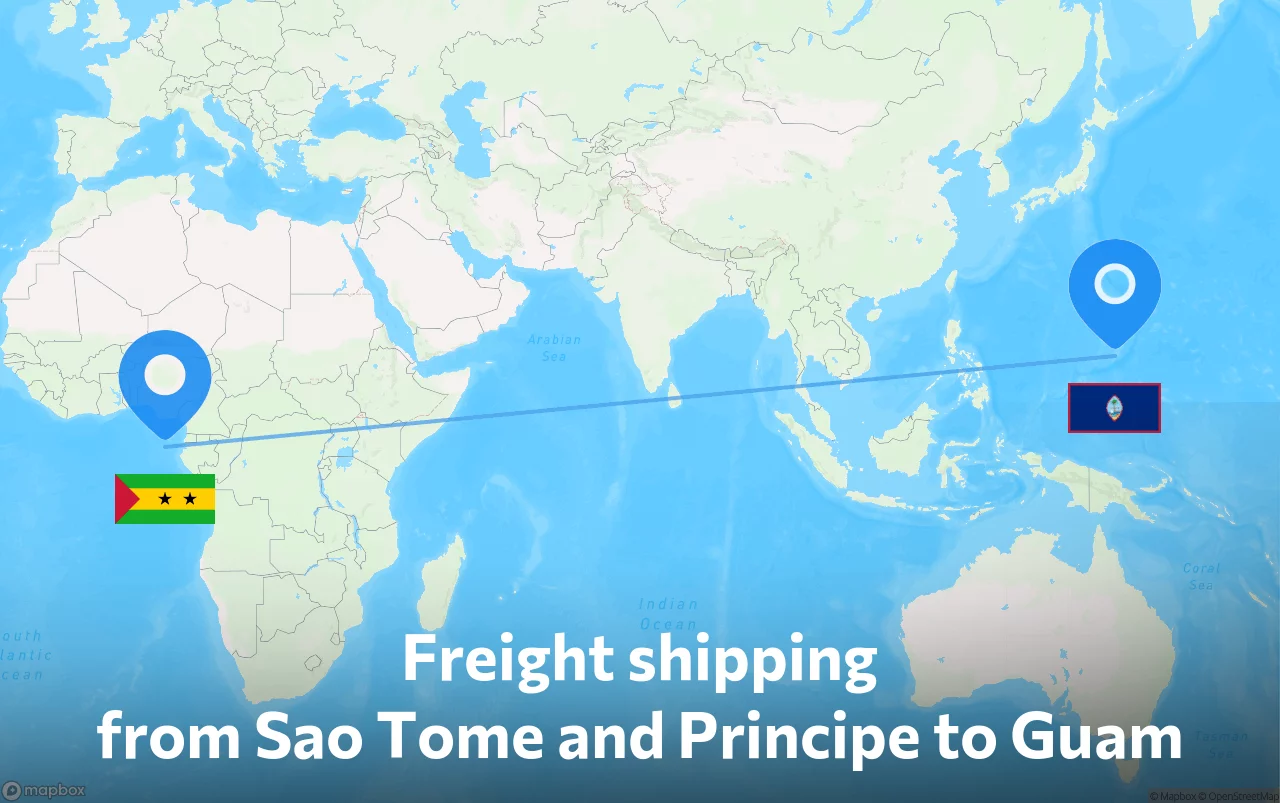 Shipping route from Sao Tome and Principe to Guam