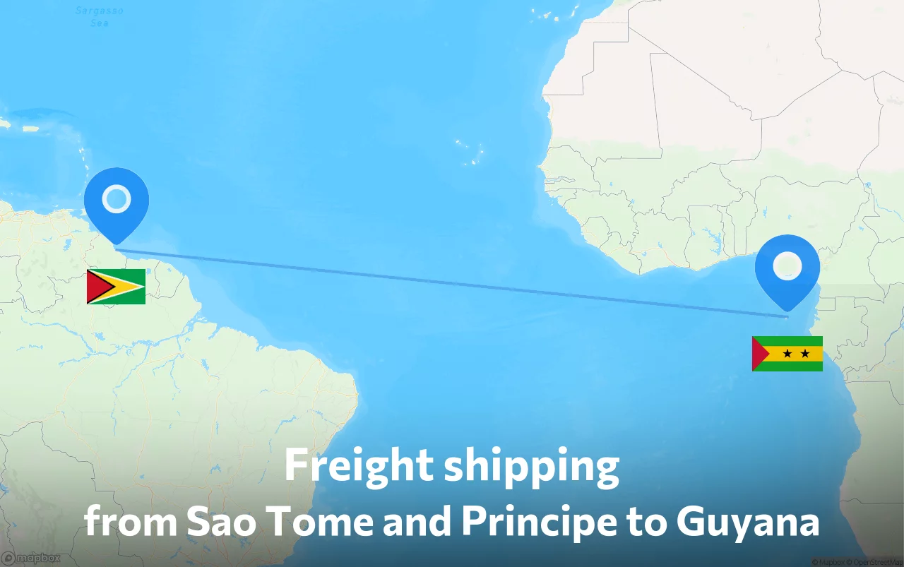 Shipping route from Sao Tome and Principe to Guyana
