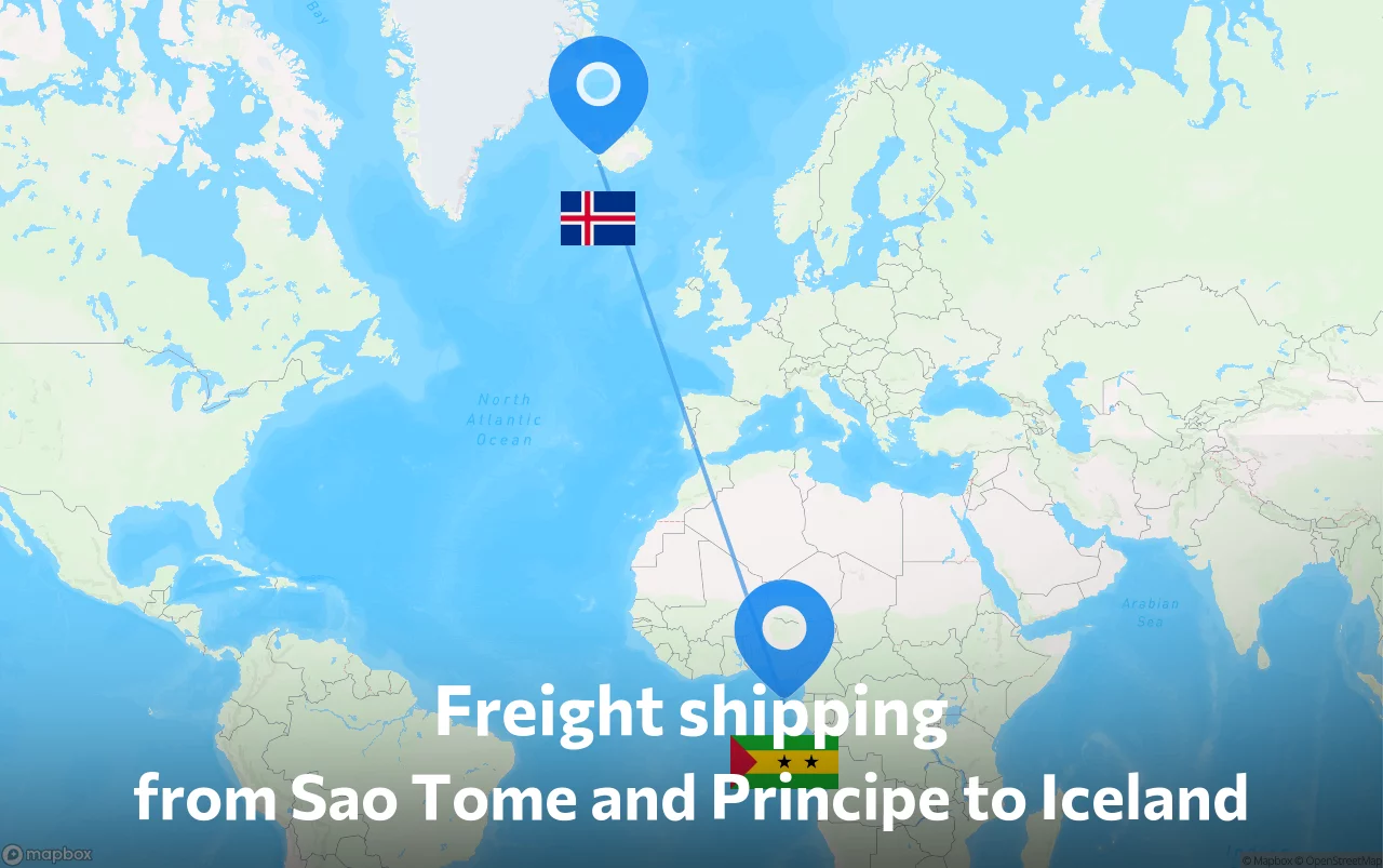 Shipping route from Sao Tome and Principe to Iceland