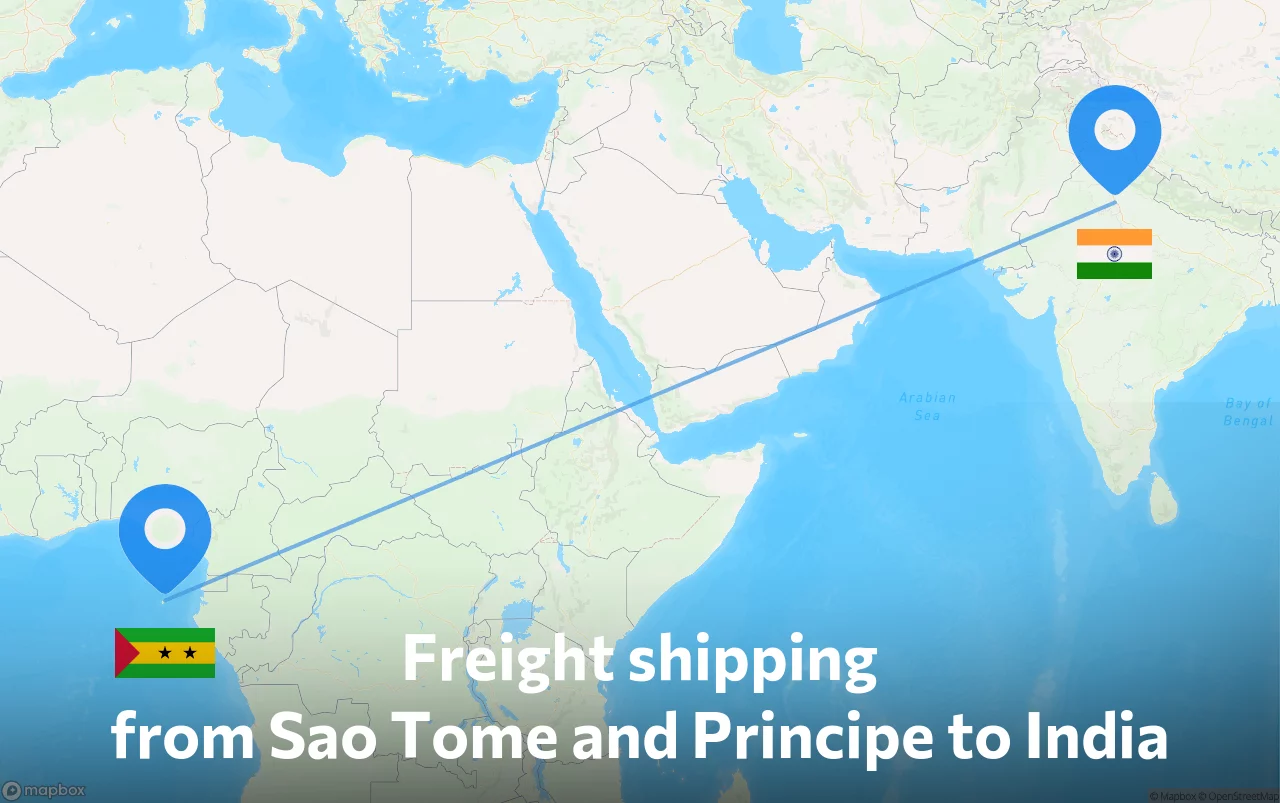 Shipping route from Sao Tome and Principe to India