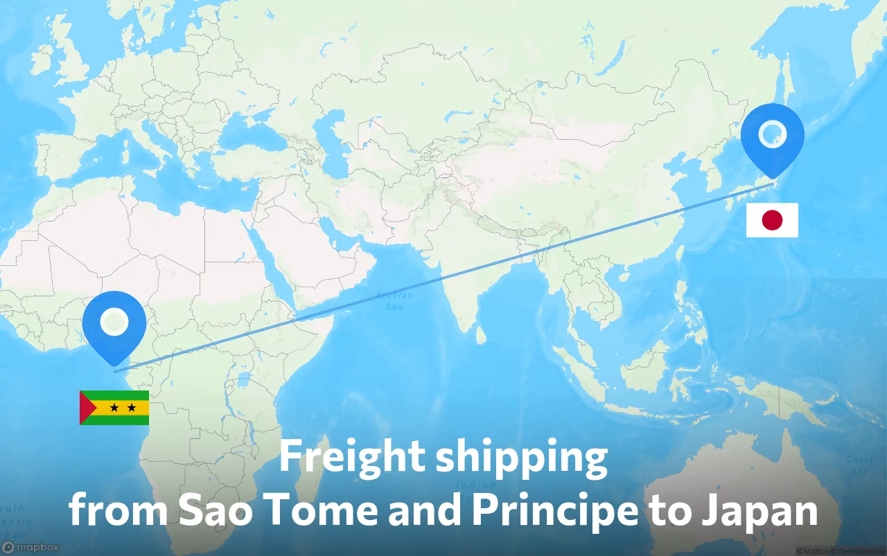 Shipping route from Sao Tome and Principe to Japan