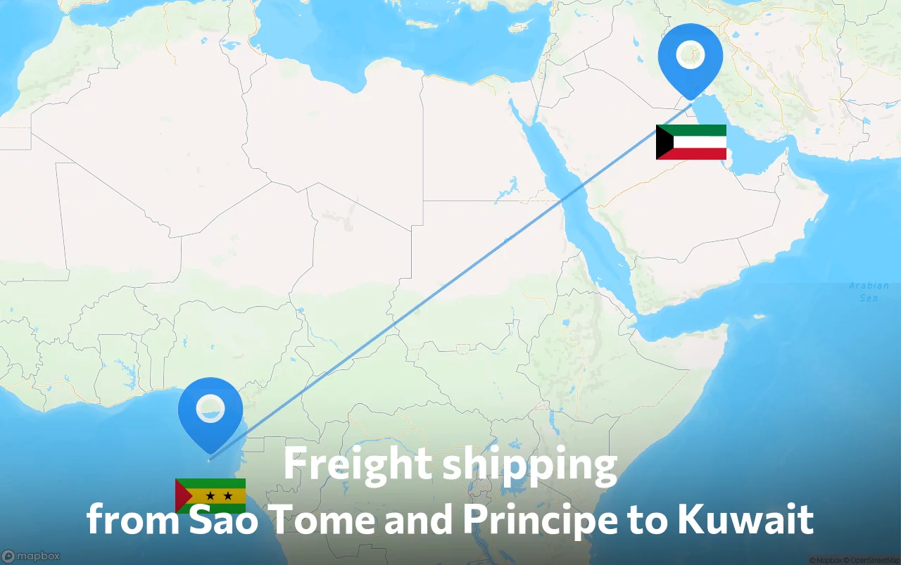 Shipping route from Sao Tome and Principe to Kuwait