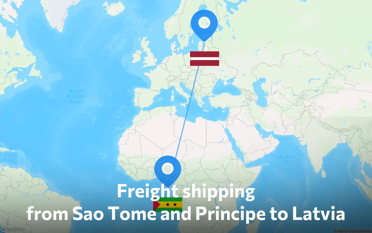 Shipping route from Sao Tome and Principe to Latvia