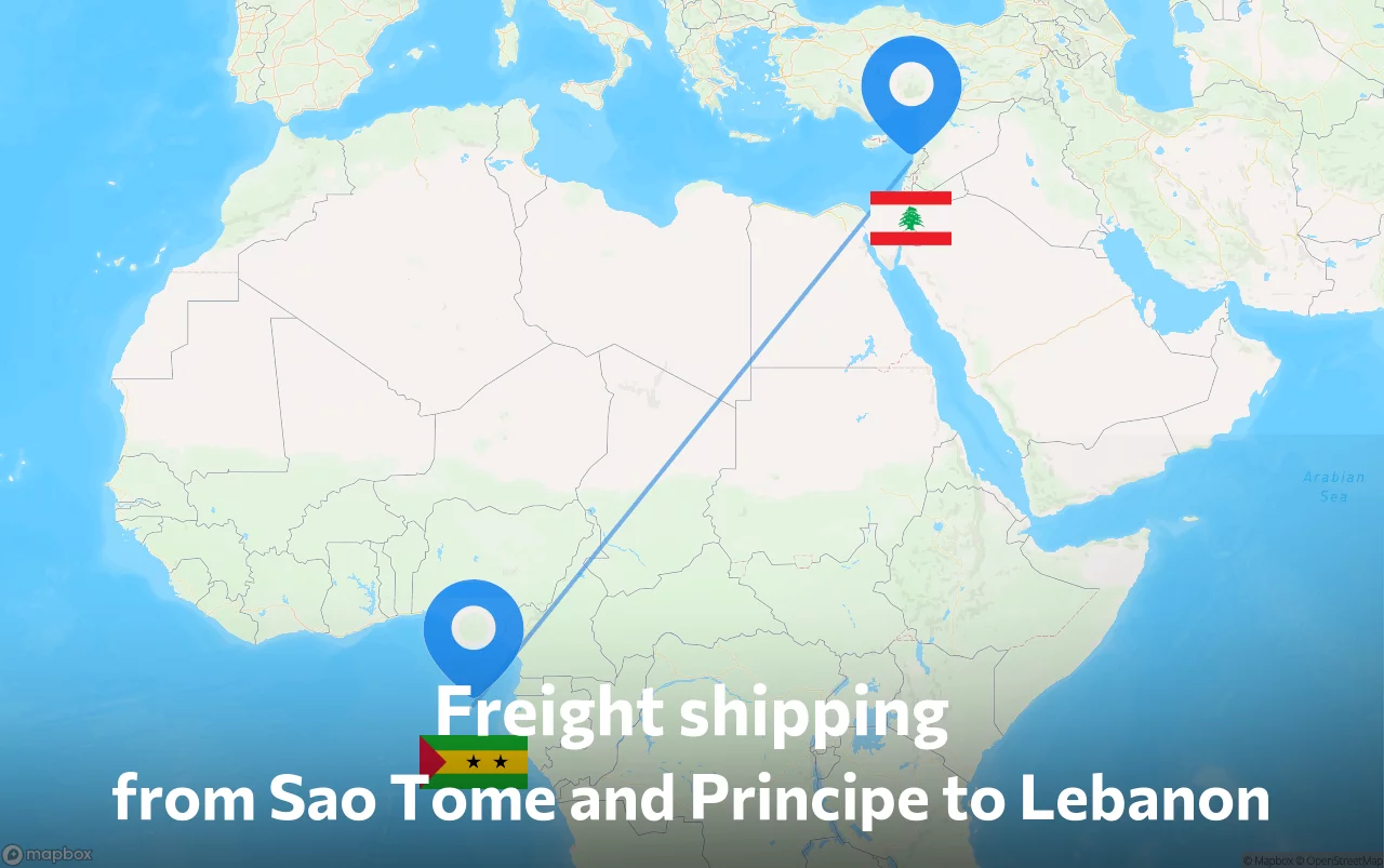 Shipping route from Sao Tome and Principe to Lebanon