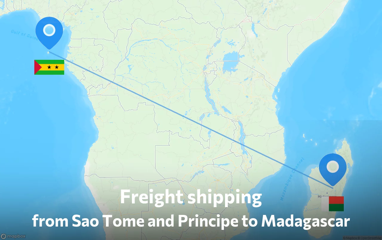 Shipping route from Sao Tome and Principe to Madagascar