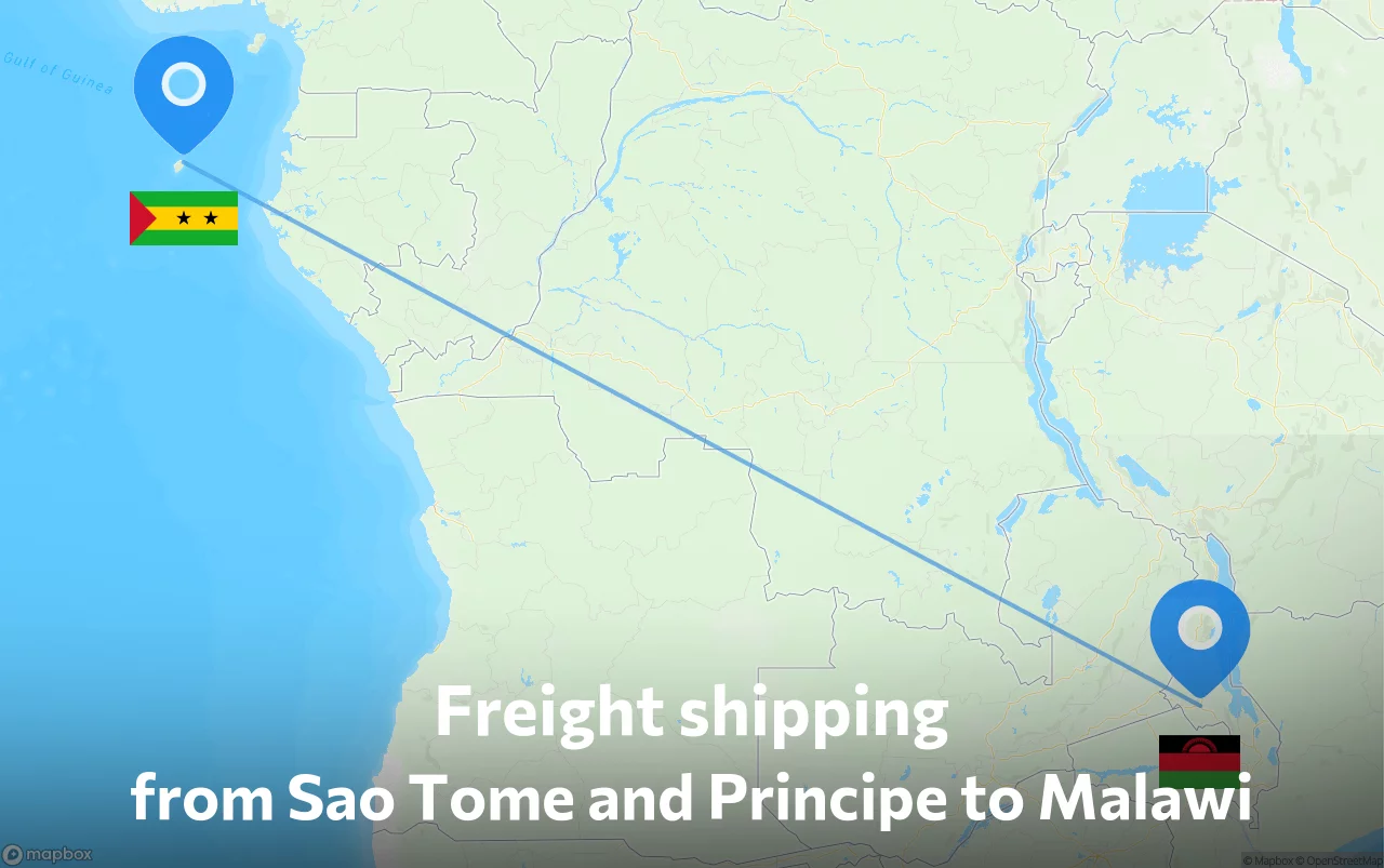 Shipping route from Sao Tome and Principe to Malawi