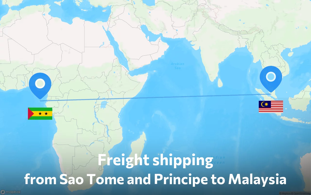 Shipping route from Sao Tome and Principe to Malaysia