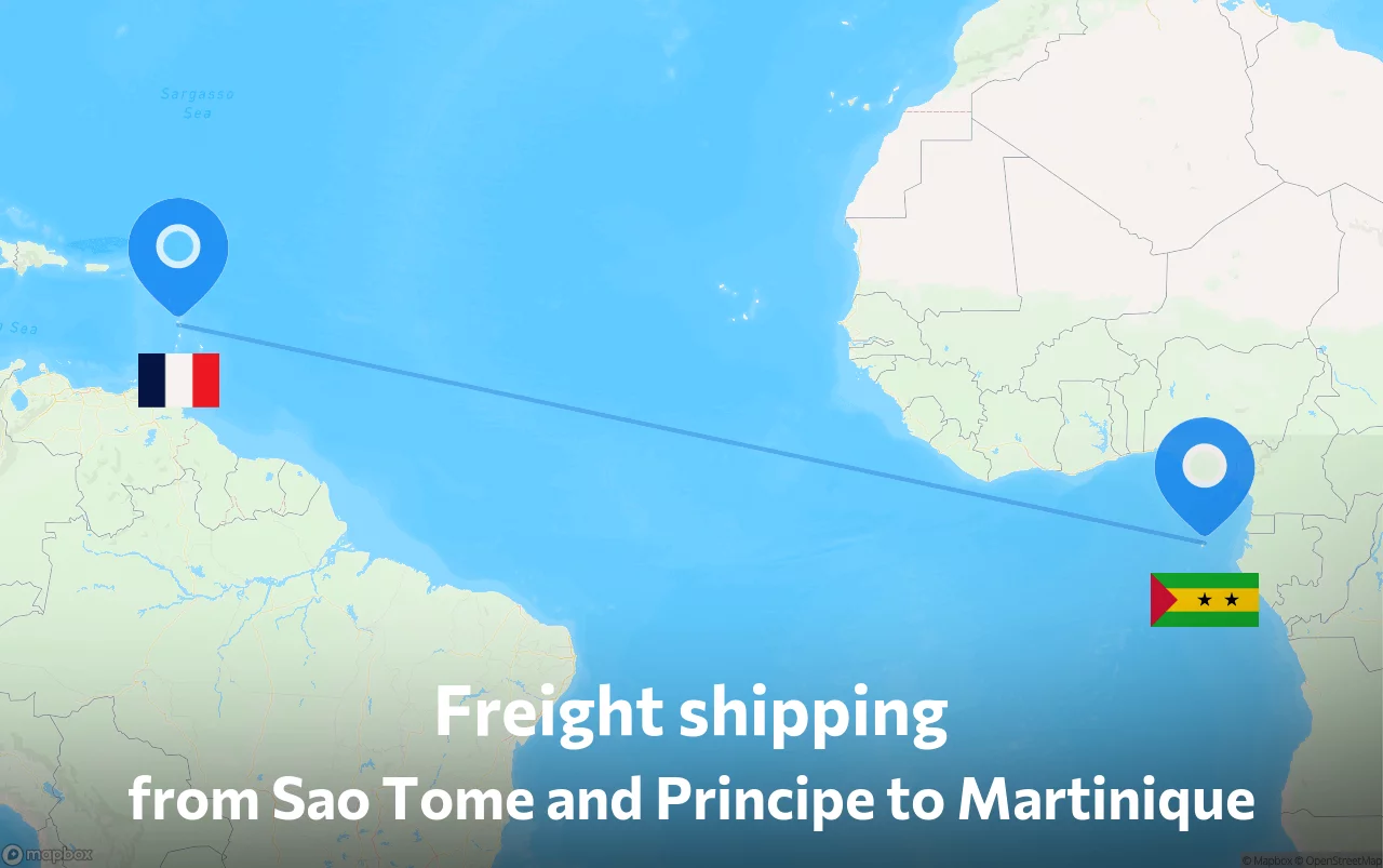 Shipping route from Sao Tome and Principe to Martinique