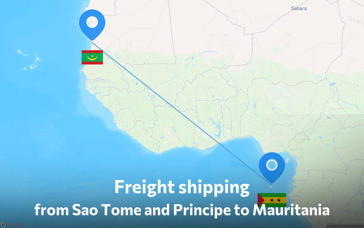 Shipping route from Sao Tome and Principe to Mauritania
