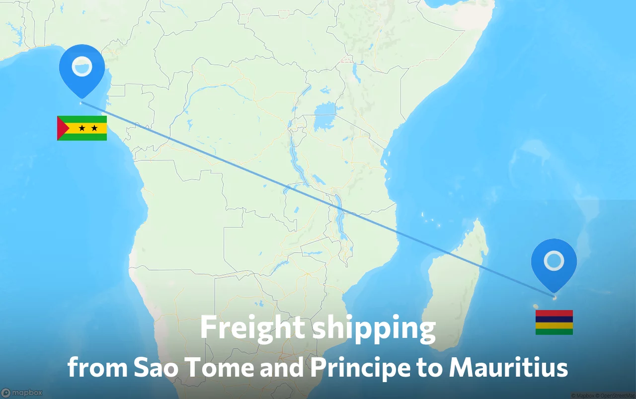 Shipping route from Sao Tome and Principe to Mauritius