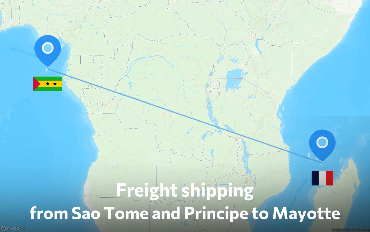 Shipping route from Sao Tome and Principe to Mayotte